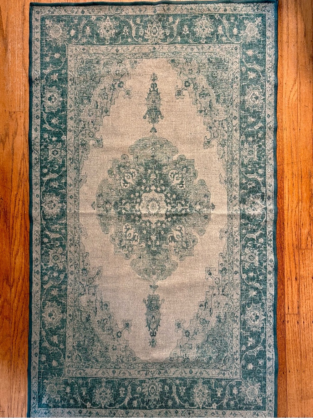 Ruggable Washable Rug Cover- 3x5 sized - Teal and Cream Vintage Medallion